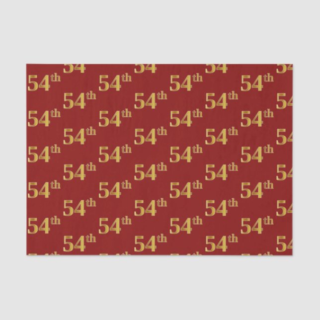 Red, Faux Gold 54th (Fifty-Fourth) Event Tissue Paper (Front)
