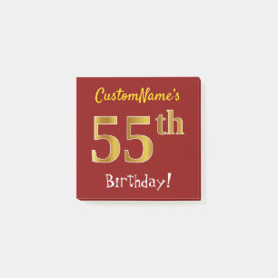 Red, Faux Gold 55th Birthday, With Custom Name Post-it Notes