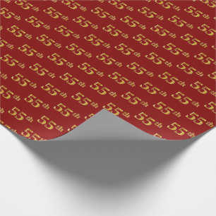 Red, Faux Gold 55th (Fifty-Fifth) Event Wrapping Paper
