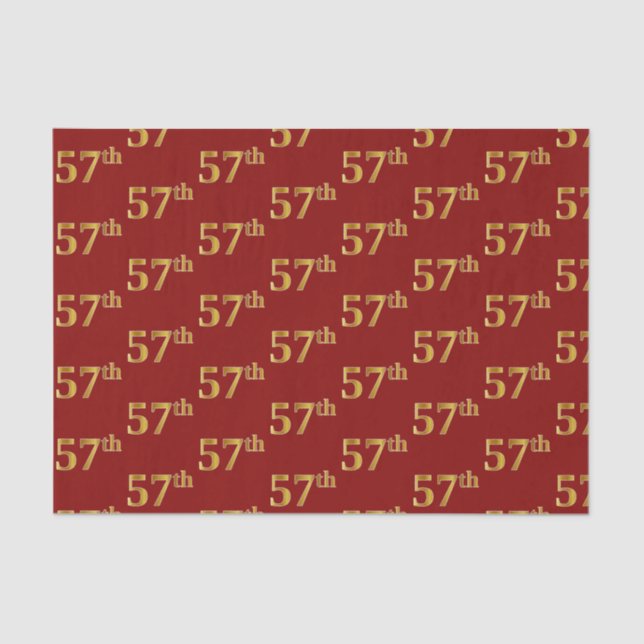 Red, Faux Gold 57th (Fifty-Seventh) Event Tissue Paper (Front)