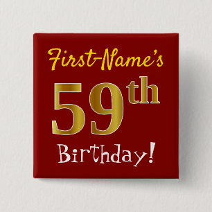 Red, Faux Gold 59th Birthday, With Custom Name 2 Inch Square Button