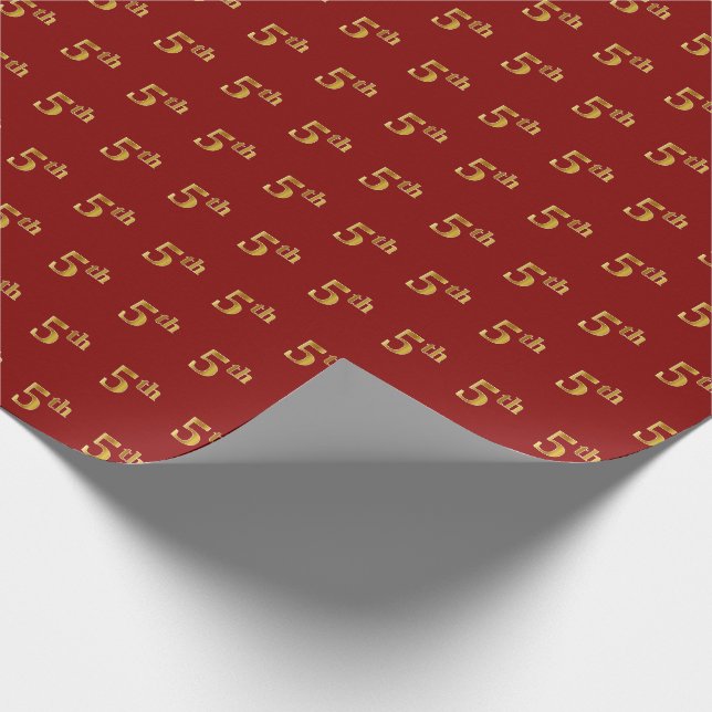 Red, Faux Gold 5th (Fifth) Event Wrapping Paper (Corner)