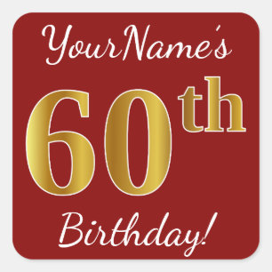 Red, Faux Gold 60th Birthday + Custom Name Sticker