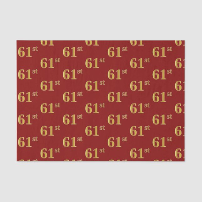Red, Faux Gold 61st (Sixty-First) Event Tissue Paper (Front)