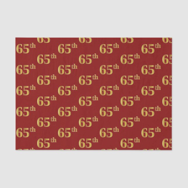 Red, Faux Gold 65th (Sixty-Fifth) Event Tissue Paper (Front)