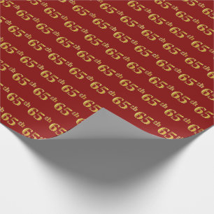 Red, Faux Gold 65th (Sixty-Fifth) Event Wrapping Paper