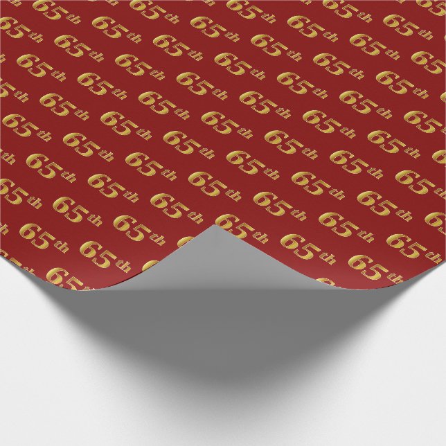 Red, Faux Gold 65th (Sixty-Fifth) Event Wrapping Paper (Corner)