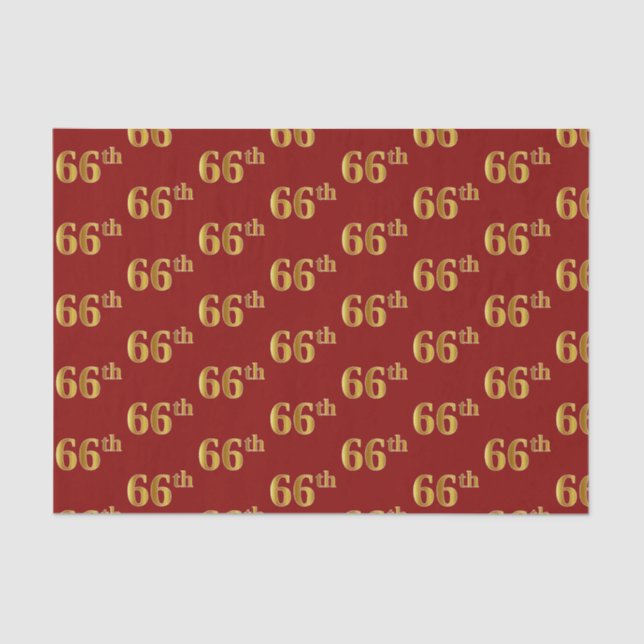 Red, Faux Gold 66th (Sixty-Sixth) Event Tissue Paper (Front)