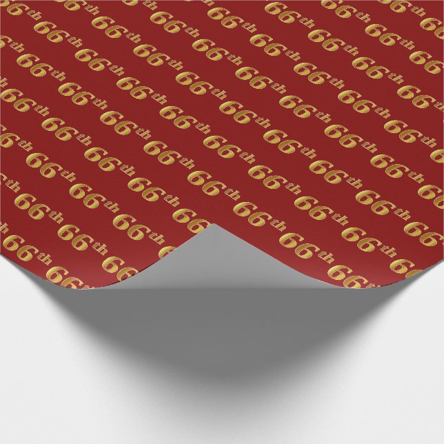 Red, Faux Gold 66th (Sixty-Sixth) Event Wrapping Paper (Corner)