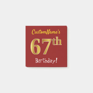 Red, Faux Gold 67th Birthday, With Custom Name Post-it Notes
