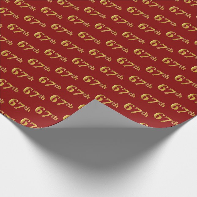 Red, Faux Gold 67th (Sixty-Seventh) Event Wrapping Paper (Corner)