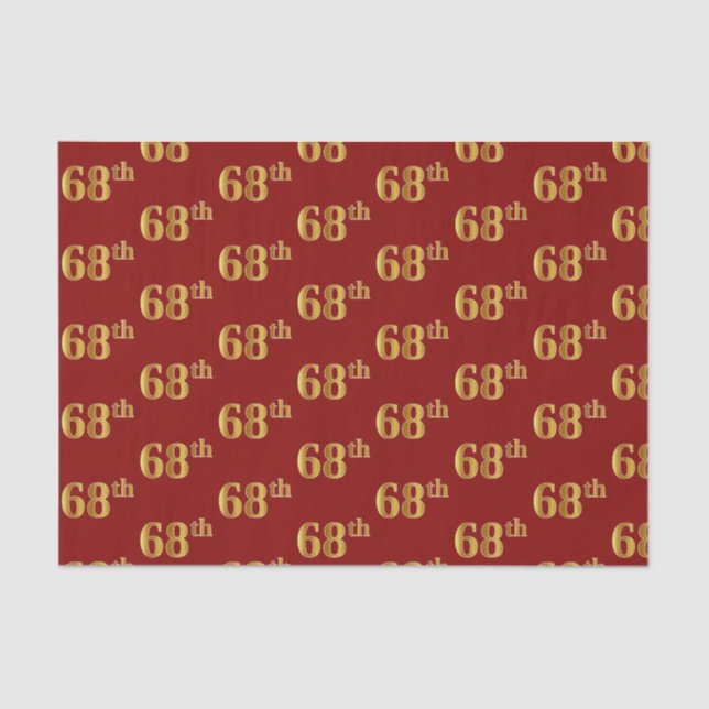 Red, Faux Gold 68th (Sixty-Eighth) Event Tissue Paper (Front)
