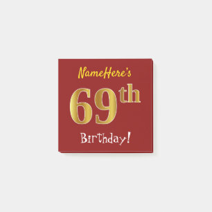 Red, Faux Gold 69th Birthday, With Custom Name Post-it Notes