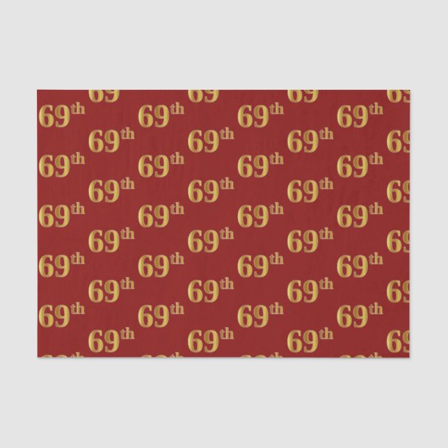 Red, Faux Gold 69th (Sixty-Ninth) Event Tissue Paper (Front)