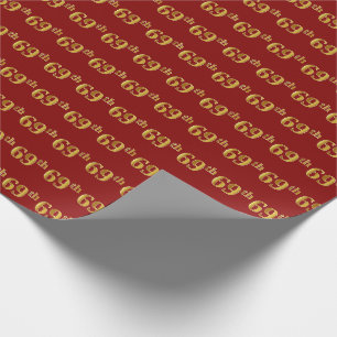 Red, Faux Gold 69th (Sixty-Ninth) Event Wrapping Paper