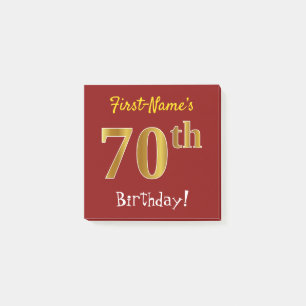 Red, Faux Gold 70th Birthday, With Custom Name Post-it Notes