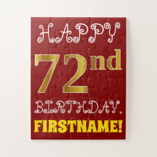 Red, Faux Gold 72nd Birthday + Custom Name Puzzle