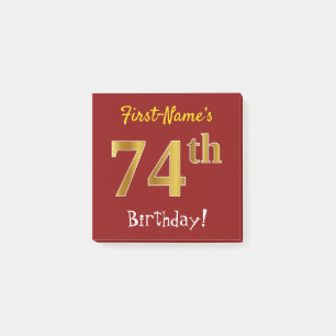 Red, Faux Gold 74th Birthday, With Custom Name Post-it Notes