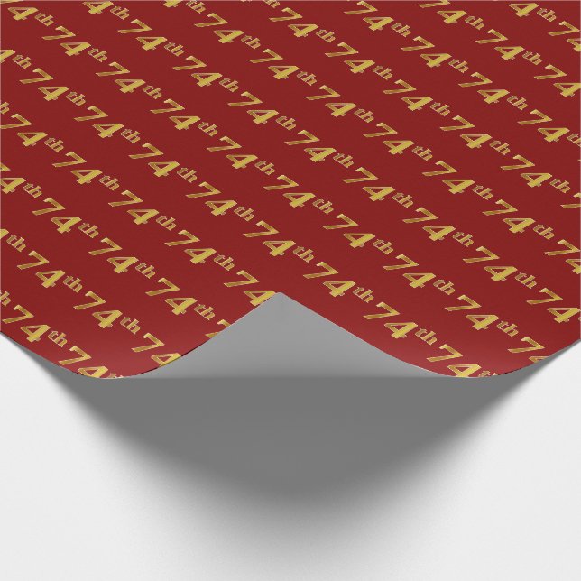 Red, Faux Gold 74th (Seventy-Fourth) Event Wrapping Paper (Corner)