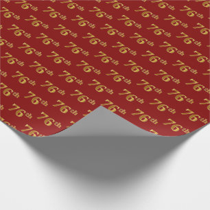 Red, Faux Gold 76th (Seventy-Sixth) Event Wrapping Paper