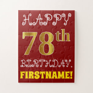 Red, Faux Gold 78th Birthday + Custom Name Puzzle