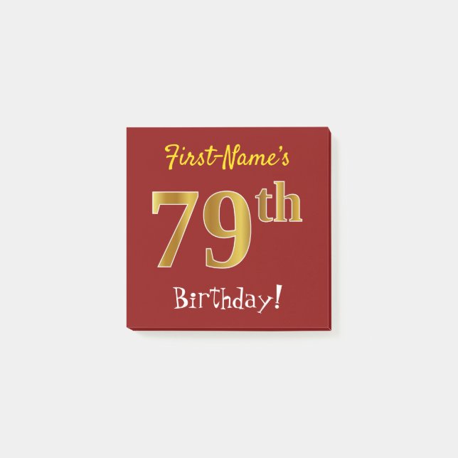 Red, Faux Gold 79th Birthday, With Custom Name Post-it Notes (Front)