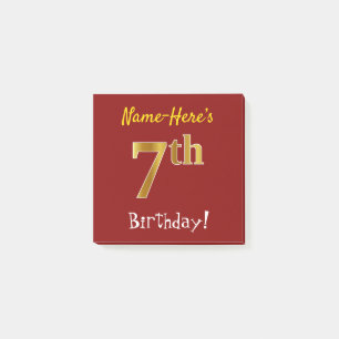 Red, Faux Gold 7th Birthday, With Custom Name Post-it Notes