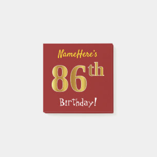 Red, Faux Gold 86th Birthday, With Custom Name Post-it Notes