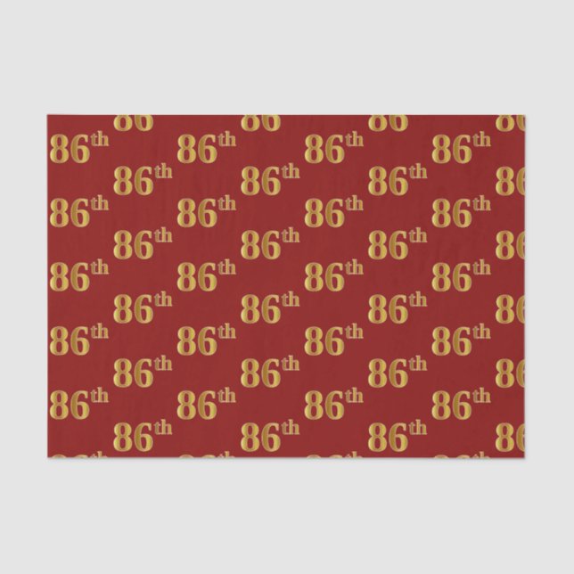 Red, Faux Gold 86th (Eighty-Sixth) Event Tissue Paper (Front)