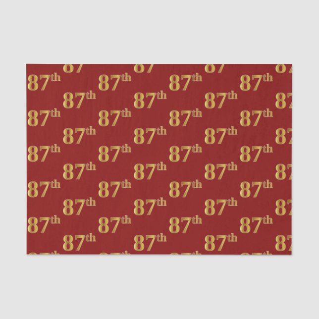 Red, Faux Gold 87th (Eighty-Seventh) Event Tissue Paper (Front)