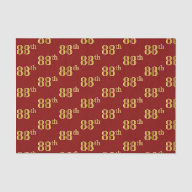 Red, Faux Gold 88th (Eighty-Eighth) Event Tissue Paper (Front)