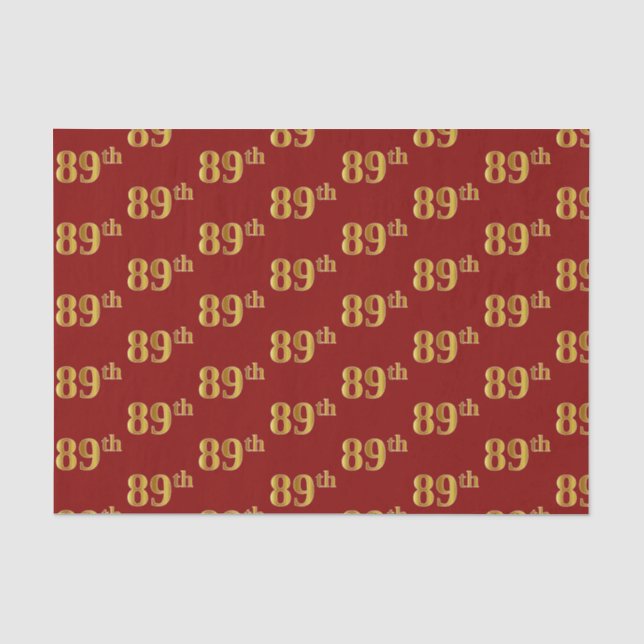 Red, Faux Gold 89th (Eighty-Ninth) Event Tissue Paper (Front)