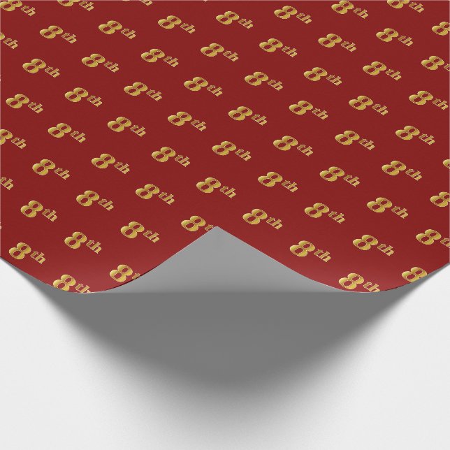 Red, Faux Gold 8th (Eighth) Event Wrapping Paper (Corner)