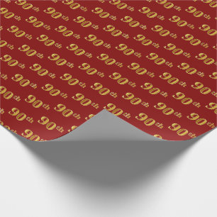 Red, Faux Gold 90th (Ninetieth) Event Wrapping Paper