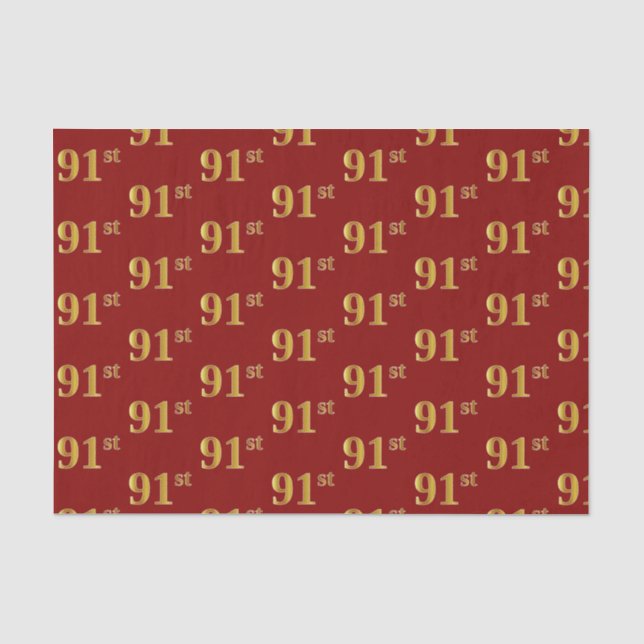 Red, Faux Gold 91st (Ninety-First) Event Tissue Paper (Front)