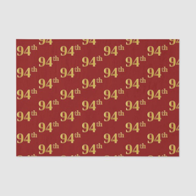 Red, Faux Gold 94th (Ninety-Fourth) Event Tissue Paper (Front)