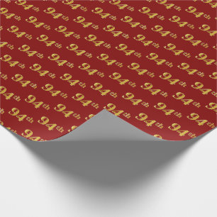 Red, Faux Gold 94th (Ninety-Fourth) Event Wrapping Paper