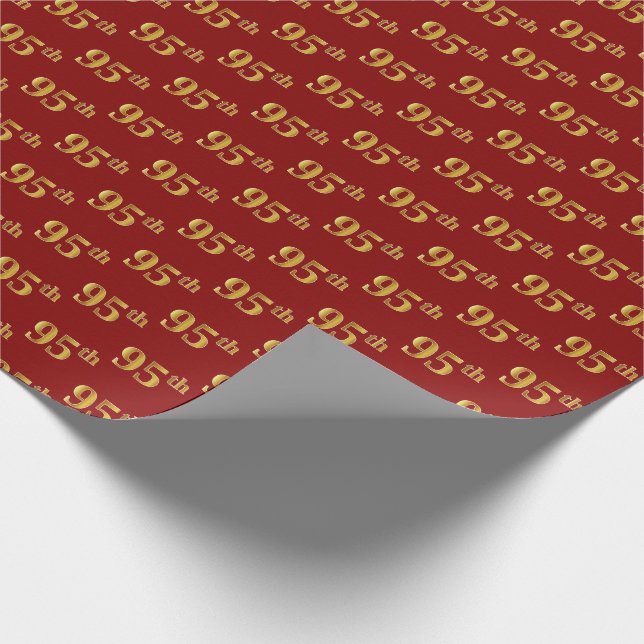 Red, Faux Gold 95th (Ninety-Fifth) Event Wrapping Paper (Corner)