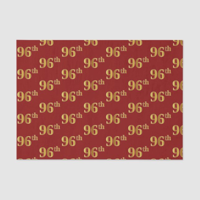 Red, Faux Gold 96th (Ninety-Sixth) Event Tissue Paper (Front)
