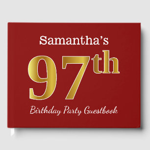 Red, Faux Gold 97th Birthday Party + Custom Name Guest Book