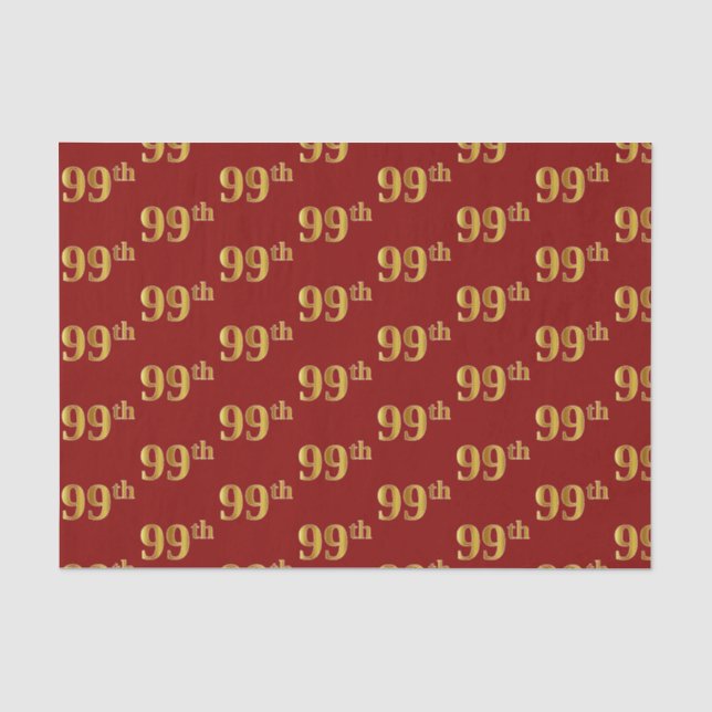 Red, Faux Gold 99th (Ninety-Ninth) Event Tissue Paper (Front)