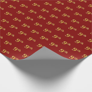 Red, Faux Gold 9th (Ninth) Event Wrapping Paper