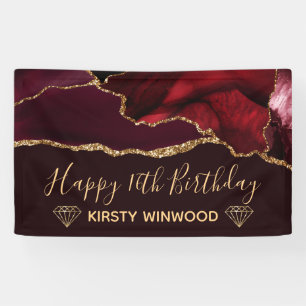 Red & Faux Gold Glitter Agate Sweet 16 Banner