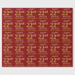 Red, Faux Gold "HAPPY 22nd BIRTHDAY" Wrapping Paper