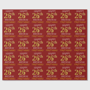 Red, Faux Gold "HAPPY 26th BIRTHDAY" Wrapping Paper