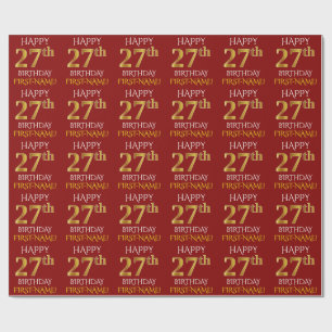 Red, Faux Gold "HAPPY 27th BIRTHDAY" Wrapping Paper