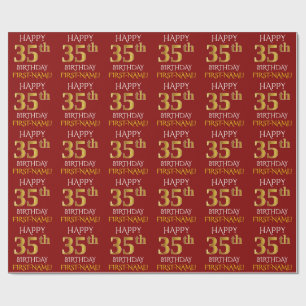 Red, Faux Gold "HAPPY 35th BIRTHDAY" Wrapping Paper