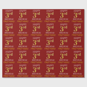 Red, Faux Gold "HAPPY 3rd BIRTHDAY" Wrapping Paper