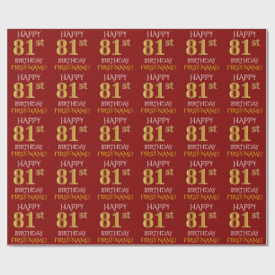 Red, Faux Gold "HAPPY 81st BIRTHDAY" Wrapping Paper