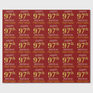 Red, Faux Gold "HAPPY 97th BIRTHDAY" Wrapping Paper